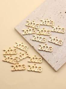 15入組/套時尚鋅合金生日數字DIY女士吊墜用於珠寶製作 - 金色 - 查看 1