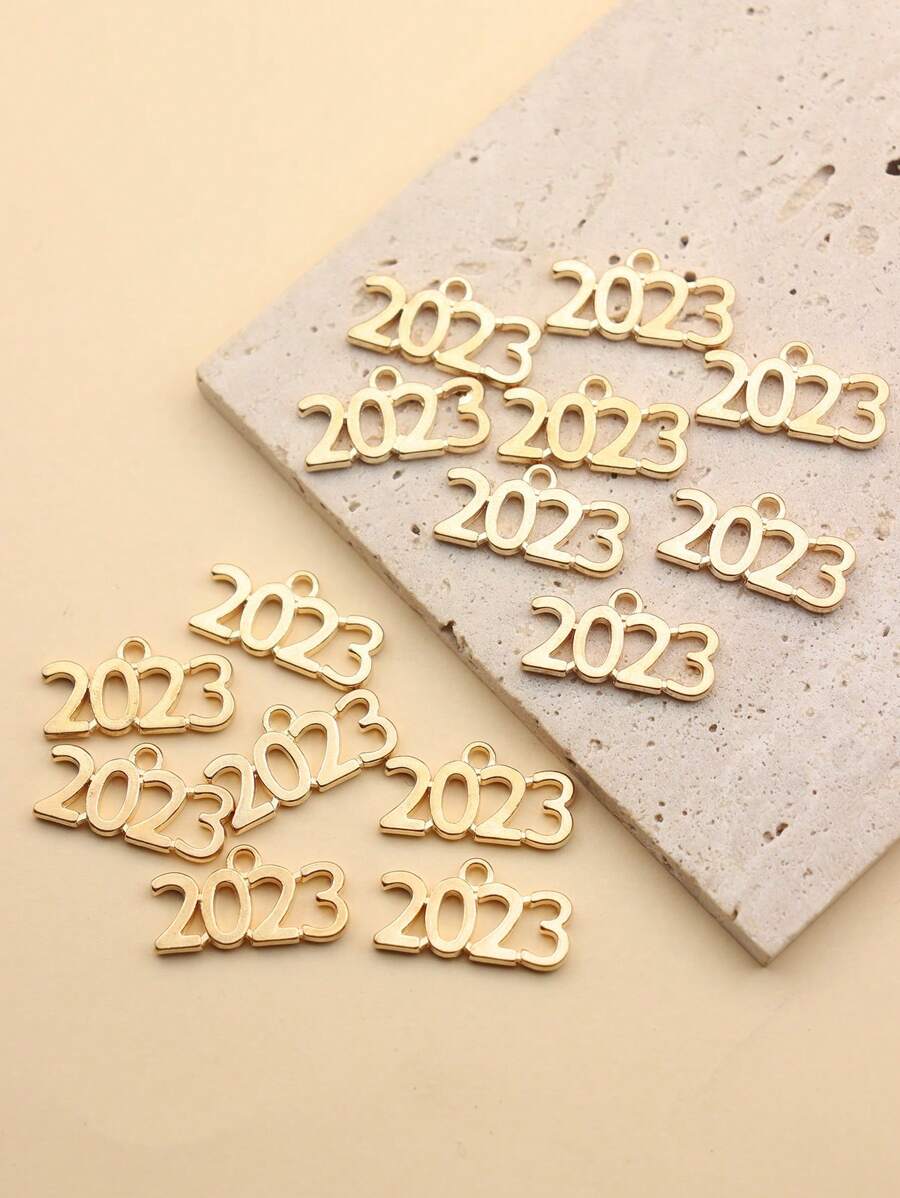15入組/套時尚鋅合金生日數字DIY女士吊墜用於珠寶製作 - 金色 - 查看 1