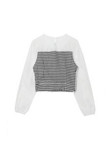Áo sơ mi nữ mép răng cưa Giải trí - Đen và trắng - Xem 4