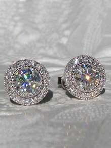 1 Đôi Bông Tai Đính Đá Cubic Zirconia Sang Trọng Trang Trí Cho Phụ Nữ Để Trang Trí Hàng Ngày - Bạc - Xem 1