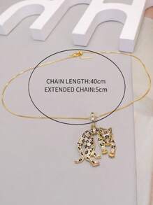 1入組時尚方晶鋯石豹紋吊飾女士項鍊適合日常裝飾 - 彩色 - 查看 6