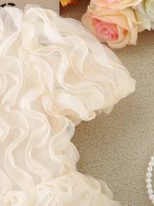 SHEIN Cô Gái Trẻ Chất rắn 	
Fuzzy Đầm Party - Màu be - Xem 4