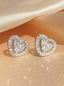 rakol 2 Cái/bộ Đồng Quyến Rũ Đính Đá Cubic Zirconia Trang Trí Trái Tim Bông Tai Nữ Cho Cuộc Sống Hàng Ngày Cho Đảng Dự Tiệc Cưới - Bạc - Xem 1
