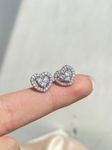 rakol 2 Cái/bộ Đồng Quyến Rũ Đính Đá Cubic Zirconia Trang Trí Trái Tim Bông Tai Nữ Cho Cuộc Sống Hàng Ngày Cho Đảng Dự Tiệc Cưới - Bạc - Xem 4