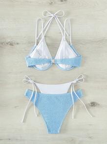 Swim Mod Bañador bikini de color combinado con aro con cordón lateral - Azul y blanco - Ver 5