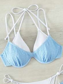 Swim Mod Bañador bikini de color combinado con aro con cordón lateral - Azul y blanco - Ver 7