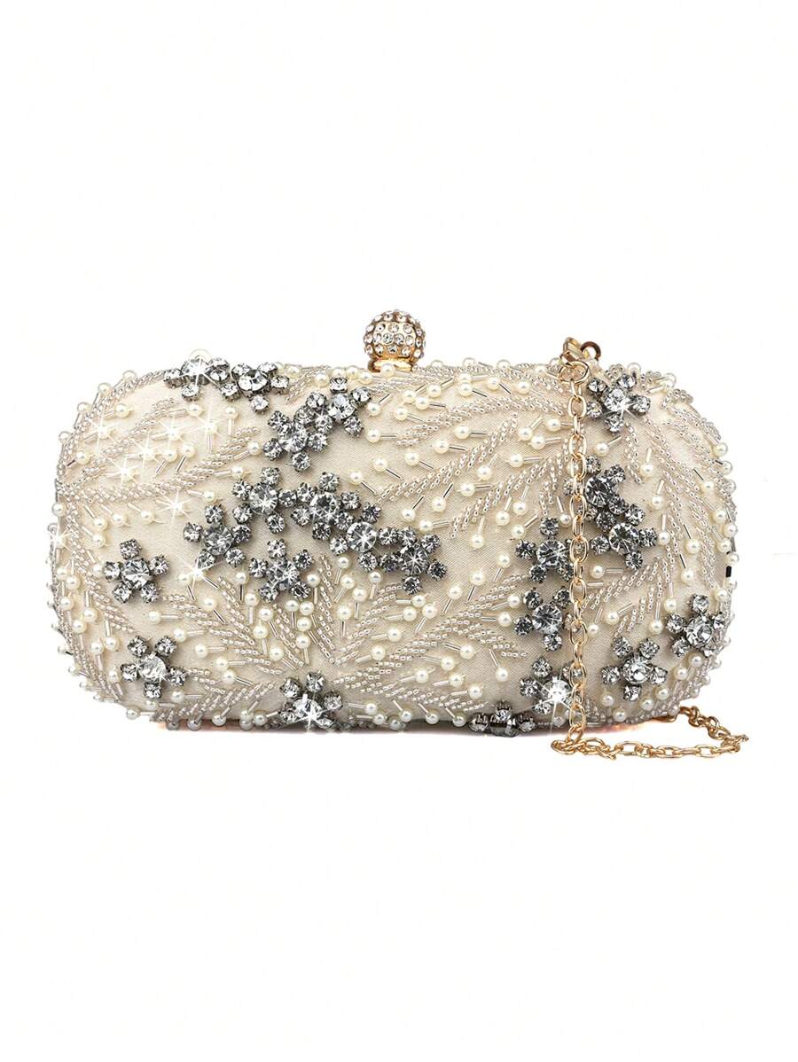 Túi Hộp Mini Ngọc Trai Giả & Dây Đeo Chuỗi Trang Trí Kim Cương Giả - Màu be - Xem 1