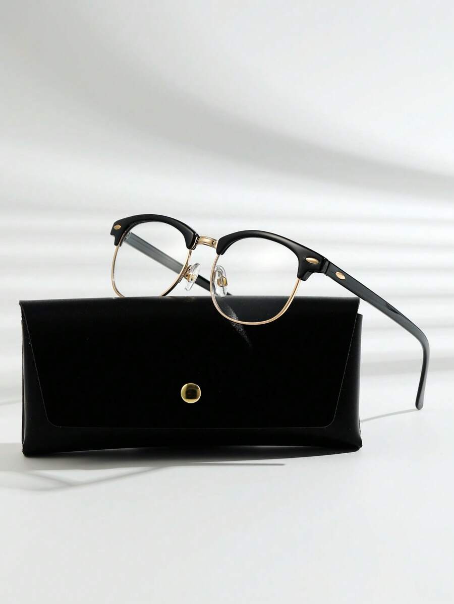 男士眉框眼鏡帶眼鏡繩 - 黑色 - 查看 1