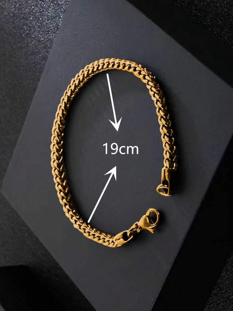 1pc Hip Hop Stainless Steel Minimalist Chain Bracelet For Men For Daily Life - Yellow Gold - View 3
