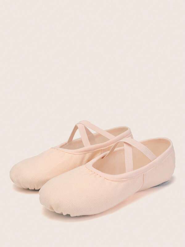 Red Ballet Flats Cross Elastic Band Ballet Slippers Canvas Dance Shoes For Women