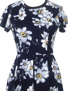 Floral Print Hidden Pocket Dress - Navy Blue - View 3