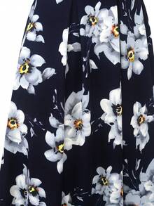 Floral Print Hidden Pocket Dress - Navy Blue - View 4