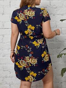 SHEIN Clasi Plus Floral Print Notched Neck Belted Dress, Summer,Beach Dress Sundress,Holiday Outfits Boho