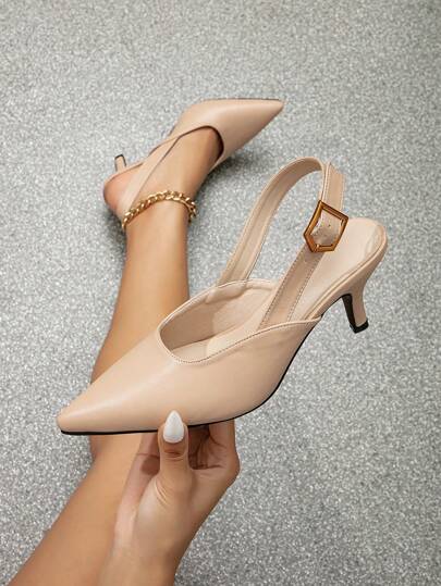 Fall/Winter 2025 Women's High Heel Pointed Toe Pumps Black Slingback Hollow-Out Heeled Sandals With Ankle Strap Wedding Bridal Shoes,Elegant,Kitten Heels