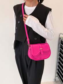 翻蓋馬鞍包螢光紅PU皮革前衛 - 玫紅色 - 查看 3