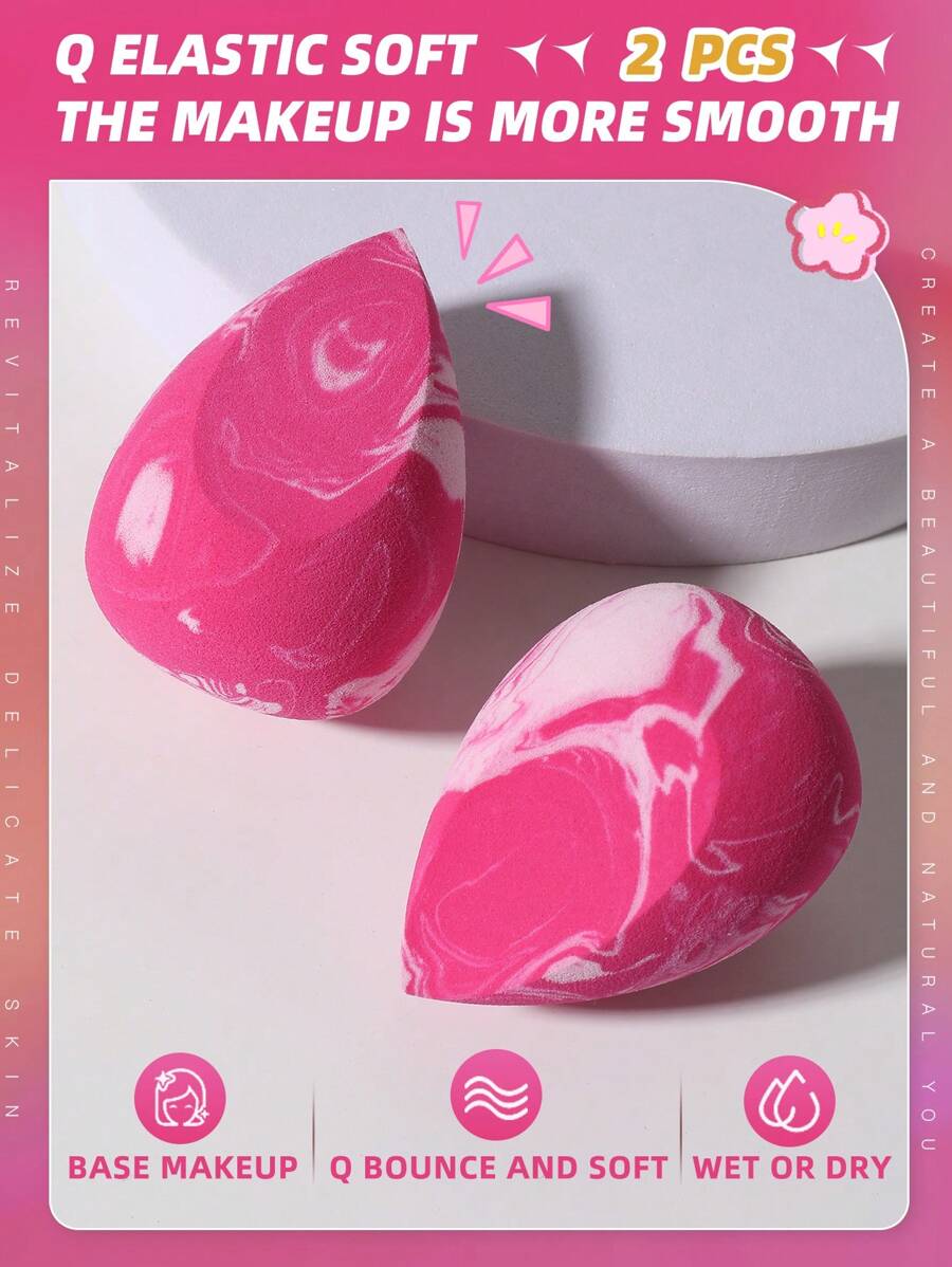 2pcs Makeup Sponges, Suitable For Face Setting And Makeup Application - Multicolor - View 1