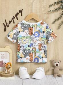 SHEIN Leap Crew 男嬰卡通圖案T恤 - 彩色 - 查看 2