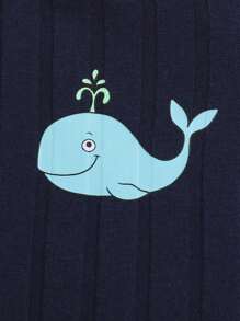 SHEIN Bebé niño Conjunto de pijama con estampado de ballena ribete en contraste - Azul Marino - Ver 6