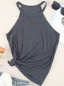 CILKOO Solid Halter Top - Dark Grey - View 4