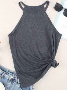 CILKOO Solid Halter Top - Dark Grey - View 5