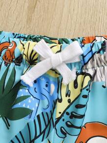 SHEIN 男嬰熱帶圖案前抽繩短褲 - 彩色 - 查看 3