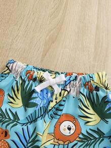 SHEIN 男嬰熱帶圖案前抽繩短褲 - 彩色 - 查看 5