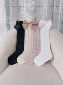 4雙女孩蝴蝶結裝飾時尚襪子適用於日常 - 彩色 - 查看 5