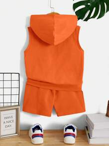 SHEIN Conjunto De Top Con Capucha Y Pantalón Corto Sólidos Para Jóvenes