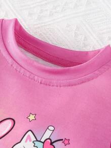 Conjunto De Camiseta Y Pantalón Gráfico De Corazón Y Eslogan Para Bebé Niña - Rosa Fucsia - Ver 3