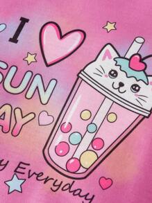 Conjunto De Camiseta Y Pantalón Gráfico De Corazón Y Eslogan Para Bebé Niña - Rosa Fucsia - Ver 4