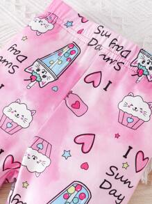 Conjunto De Camiseta Y Pantalón Gráfico De Corazón Y Eslogan Para Bebé Niña - Rosa Fucsia - Ver 5