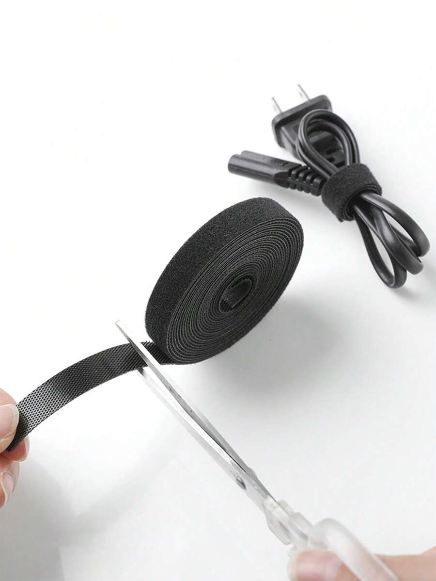 1 Rollo Organizador De Correas De Cable De Nylon De Fijación Reutilizable Con Gancho Y Bucle, Correa De Cable De Color Sólido Con Gancho Y Bucle - Negro - Ver 1