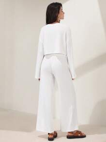 SHEIN Frenchy 落肩T恤和闊腿褲 - 白色 - 查看 6