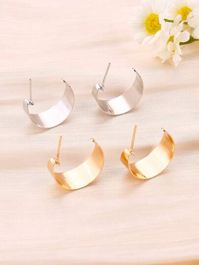 2pairs/set Fashion Iron Minimalist Hoop Earrings For Women For Daily Life