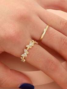 2 Cái/bộ Thời Trang Inox Rhinestone Bướm Trang Trí Vòng Cho Phụ Nữ Cho Cuộc Sống Hàng Ngày - Vàng - Xem 1