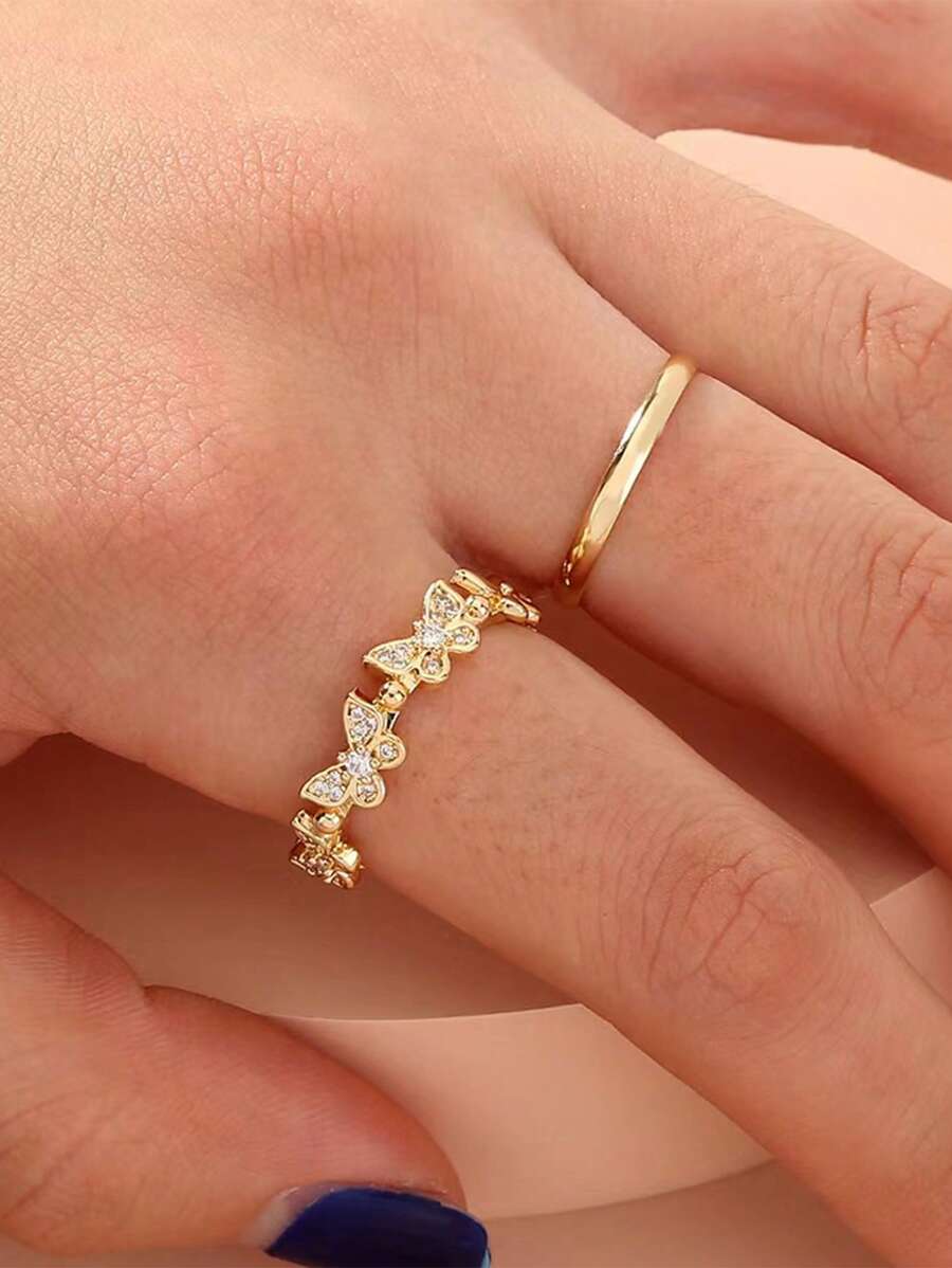 2 Cái/bộ Thời Trang Inox Rhinestone Bướm Trang Trí Vòng Cho Phụ Nữ Cho Cuộc Sống Hàng Ngày - Vàng - Xem 1
