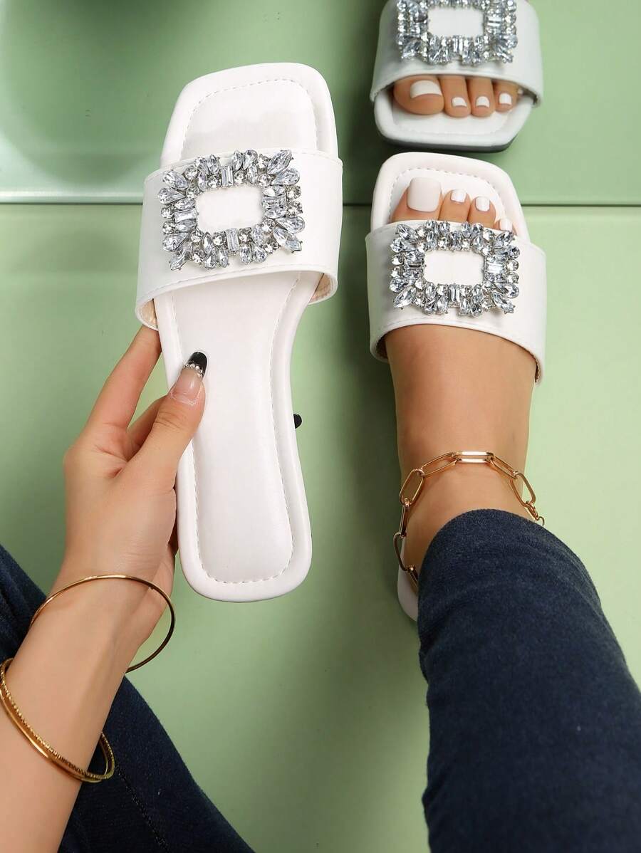 Dép quai đính đá Rhinestone, Dép xỏ ngón thời trang Fairy Style, Thiết kế đa năng Thích hợp cho các buổi hẹn hò, tụ tập, tiệc tùng, đi chơi và các dịp công tác - trắng - Xem 1