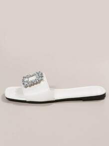 Dép quai đính đá Rhinestone, Dép xỏ ngón thời trang Fairy Style, Thiết kế đa năng Thích hợp cho các buổi hẹn hò, tụ tập, tiệc tùng, đi chơi và các dịp công tác - trắng - Xem 3