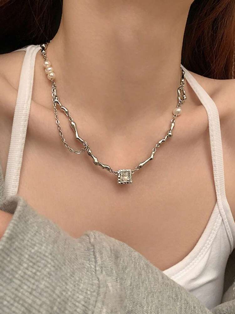 1pc Fashion Cubic Zirconia Decor Chain Necklace For Women For Daily Decoration