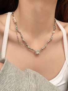1pc Fashion Cubic Zirconia Dekorasi Rantai Kalung Untuk Wanita Untuk Dekorasi Sehari-hari - Putih - View 4