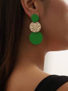 一对欧美跨境个性化多层圆盘吊坠耳环 - 綠色 - 查看 1