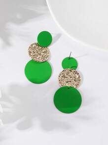 一对欧美跨境个性化多层圆盘吊坠耳环 - 綠色 - 查看 2
