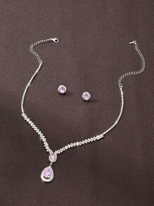 3入組/套魅力四射水鑽水滴裝飾首飾套裝適合女士適合婚禮首飾類 - 紫色 - 查看 3