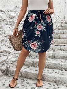 SHEIN LUNE Váy Plus Size Thắt nút Hoa Tất cả trên in Boho - Màu xanh hải quân - Xem 5