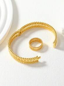 2入組/套時尚鏤空和球裝飾首飾套裝適合女士日常裝飾 - 金黃色 - 查看 2
