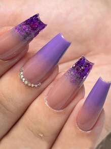 24 szt. Długie trumny 3D Rhinestone Decor Fałszywe paznokcie i 1 arkusz taśmy i 1 szt. Pilnik do paznokci