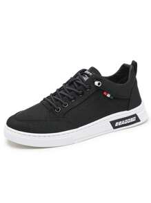 Frühling/sommer Herren Low-top Rutschfeste Atmungsaktive Flache Schuhe, Schnürung Einfarbige Stoff Skateschuhe, Verschleißfeste, Student Fashion Sneakers - Schwarz - Übersicht 4