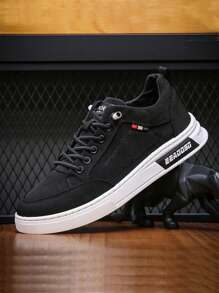 Frühling/sommer Herren Low-top Rutschfeste Atmungsaktive Flache Schuhe, Schnürung Einfarbige Stoff Skateschuhe, Verschleißfeste, Student Fashion Sneakers - Schwarz - Übersicht 6