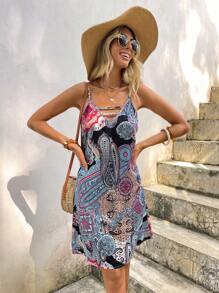 SHEIN VCAY Paisley Print Cami Dress - Multicolor - View 4