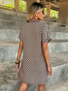 SHEIN LUNE Allover Print Batwing Sleeve Tunic Dress - Multicolor - View 2